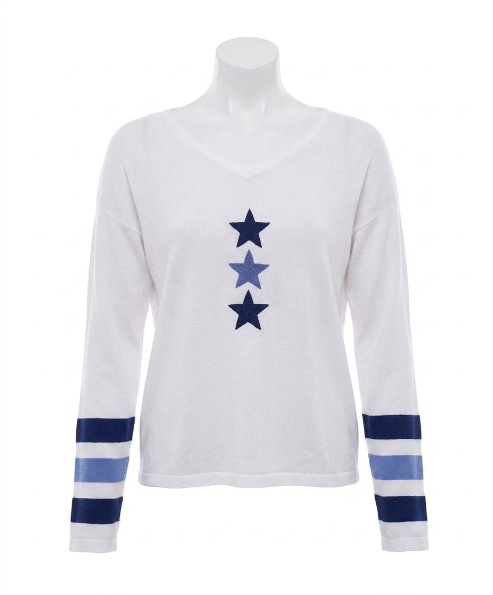 NEW FRENCH KYSS v-neck star top in white/multi